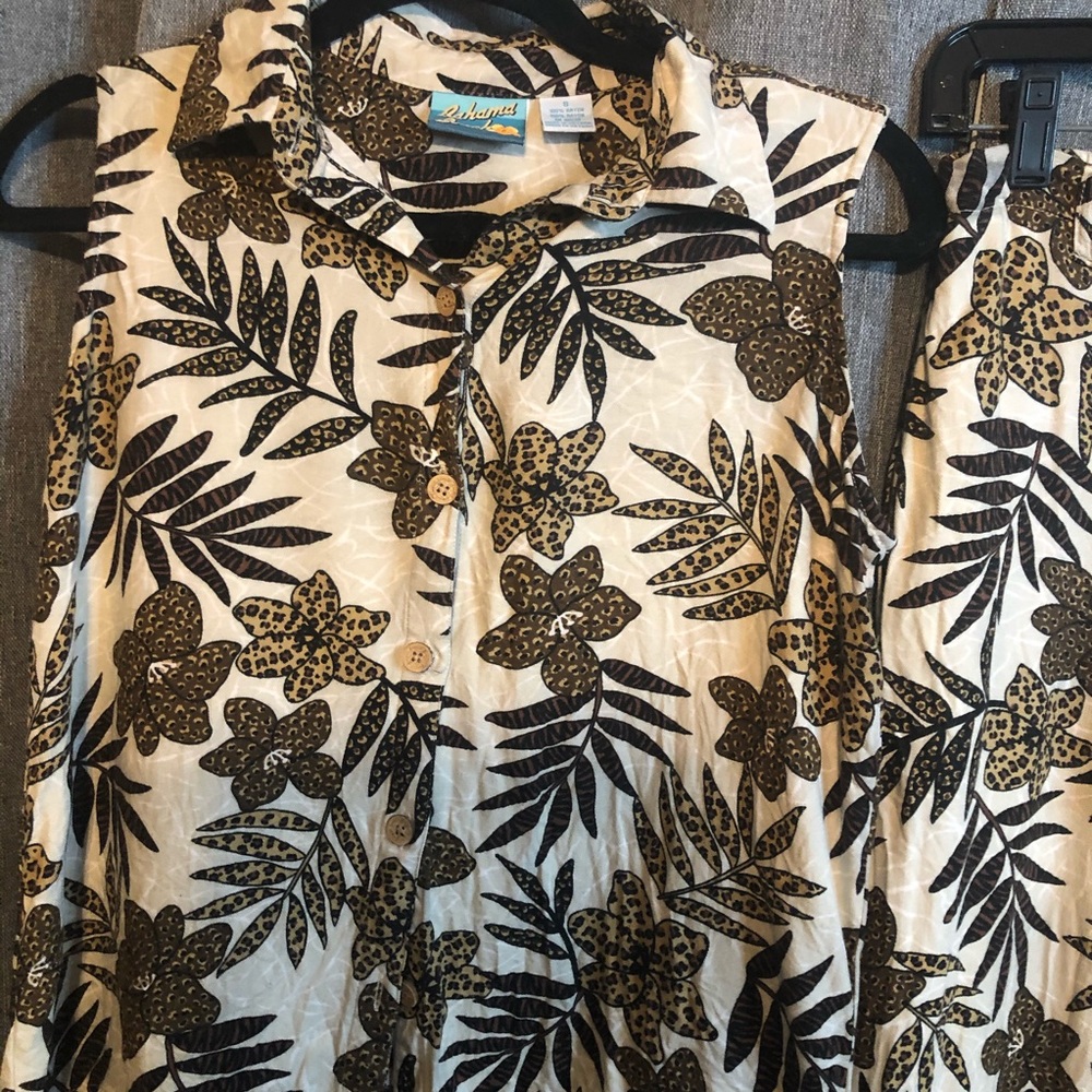 Women’s spring rayon Y2k bohemian beachy tropical vacation two piece lounge set - Picture 9 of 13